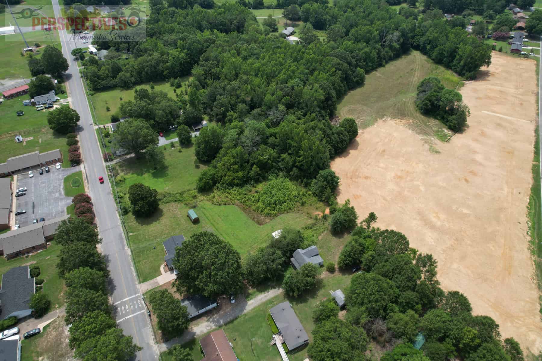 An aerial view of a neighborhood.