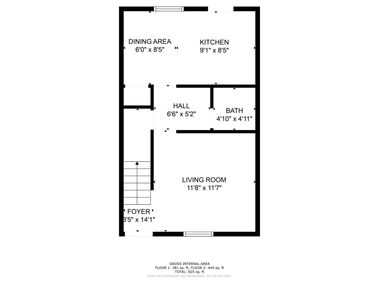 The floor plan of a two bedroom apartment.