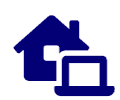 A blue icon with a house and a laptop.